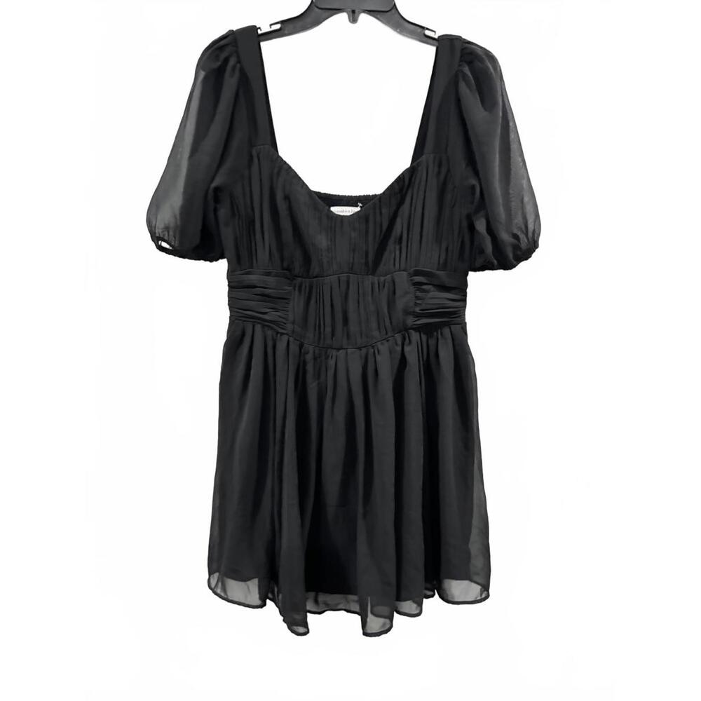 NWOT Abercrombie & Fitch Black Ruched Ruffle Puff Sleeve Mini Dress Size Medium - Picture 3 of 9